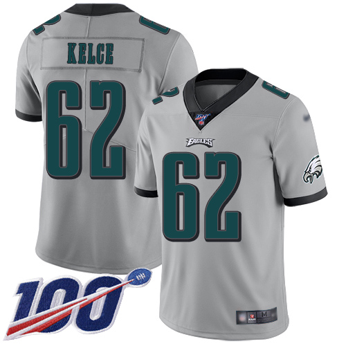 Men Philadelphia Eagles #62 Jason Kelce Limited Silver Inverted Legend NFL Jersey 100th Season Football